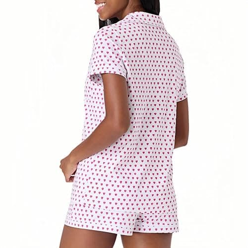 Womens Pajamas Set Button Down 2 Piece Cute Monkey Bunny Y2k Preppy Heart Pjs Sets Lounge Comfy Sleepwear thumbnail 2