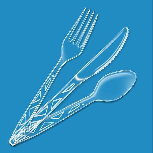 Amazon Basics Disposable Clear Assorted Cutlery Set, Premium Quality, 192 Count, Large Combo Pack Forks, Spoon and Knives thumbnail 4