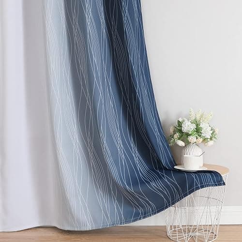 Estelar Textiler Navy Blue and Greyish White Blackout Curtains for Bedroom 84 Inches Long, Full Room Darkening Grommet Curtains for Living Room,Thermal Insulated Ombre Drapes,52Wx84L,2 Panels thumbnail 7