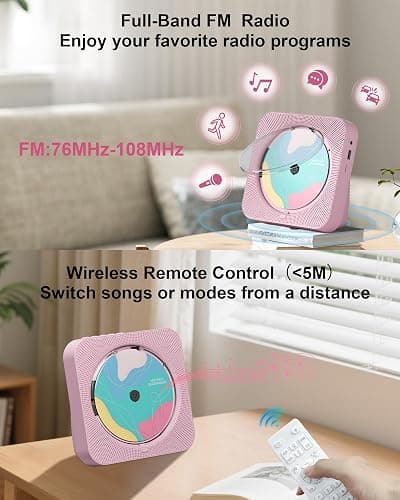 CD Player Portable with Bluetooth 5.1Desktop CD Player with HiFi Sound Speakers,Remote Control,Dust Cover,LED Display,Boombox FM Radio,USB/AUX for Home (Pink) thumbnail 4