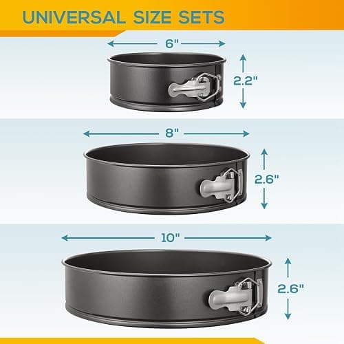 HIWARE Springform Pan Set of 3 Non-stick Leakproof Round Cake Pan Set Includes 3 Pieces 6" 8" 10" thumbnail 2