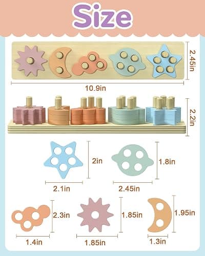 Tonberless Montessori Toys for 1 2 3 Year Old Boy Girl, Star Shaped Toys for Ages 2-4 Toddlers Kids Baby, 1 2 Year Old Boy Girl Birthday Gifts, Wooden Learning Puzzles Shape Sorter Toy for Toddlers - Star thumbnail 3