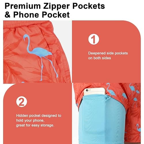 M'annswear Men's Printed Swim Trunks Quick Dry Board Shorts, Elastic Waist Drawstring with Mesh Lining Zipper Pockets thumbnail 3