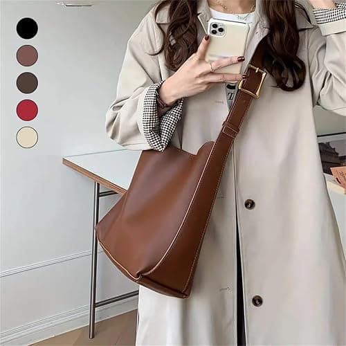 Women's Solid Color Tote Bag Two-Piece Set, Fashionable Bucket Large Capacity Casual Two-Piece Shoulder Messenger Bag thumbnail 2