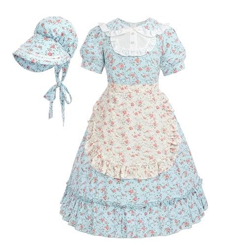 Nuoqi Prairie Dresses for Girls Green Pioneer Girl Costume Colonial Dress with Apron - Image 1