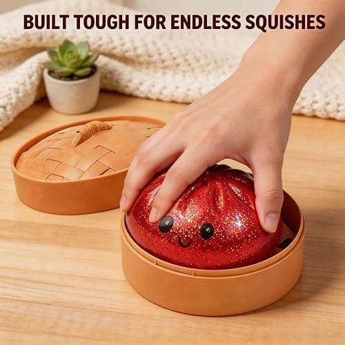 Dumpling Squishy, Glitter Mystery Dumplings Box, Squishy Dumpling Stress Relieving Toy, Soft Squeeze Decompression Dough, Interesting, with Food Steamer Stretchy Desk Toys (B-Purple) thumbnail 6