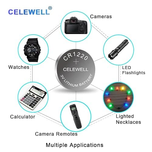 CELEWELL CR1220 5-Pack 3V Lithium Battery 40mAh for LED Light/Bracelet/Flashlight【5-Year Warranty】 thumbnail 5