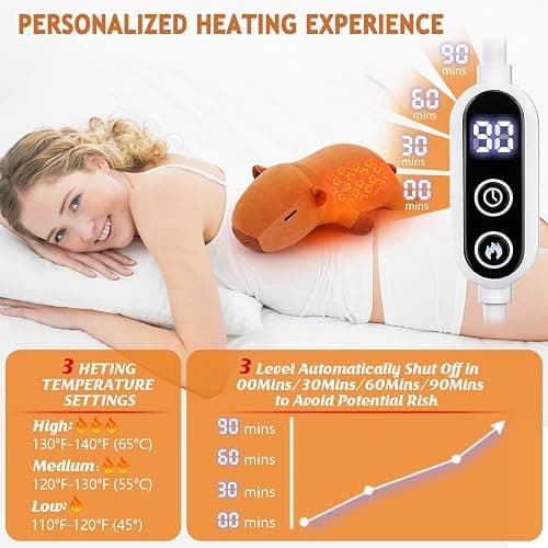 Electric Heating Pad for Cramps & Menstrual Pain Relief,14''Capybara Stuffed Animal Plush Heating Pad,USB Powered Portable Plush Heated Stuffed Animals for Neck/Back/Shoulder,Gift for Women Wife Girls thumbnail 3