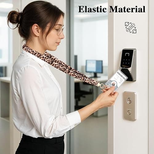 Scrunchie Lanyard for ID Badges & Keychain, Teacher Lanyards Leopard Print | Stretchy lanyard, retractable card access, 2 waterproof holders, phone tab and metal clip, soft for daily wear thumbnail 5