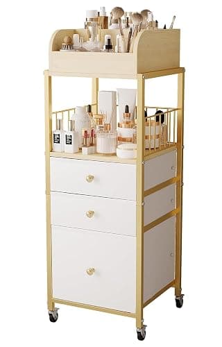 Makeup Organizer Cart with Drawers, Floor Skincare Organizers Make Up Organizers-Vanity Organizer Cosmetic Display Cases Holder for Skin Care Perfume Nail Polish Brush Hair Tool（Gold） - Image 1