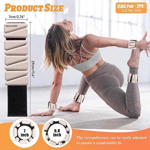 BECOJADDE Ankle Weights Set of 2 (1 lb/2 lb/3 lb Each) Adjustable Wrist Weights for Women Men Wearable Arm Leg Weight for Pilates, Running, Walking, Workout, Yoga thumbnail 4