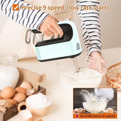 Yomelo 9-Speed Digital Hand Mixer Electric, 400W Powerful DC Motor, Baking Mixer Handheld with Snap-On Storage Case, Touch Button, Turbo Boost, Dough Hooks, Whisk (Ice Blue) thumbnail 5
