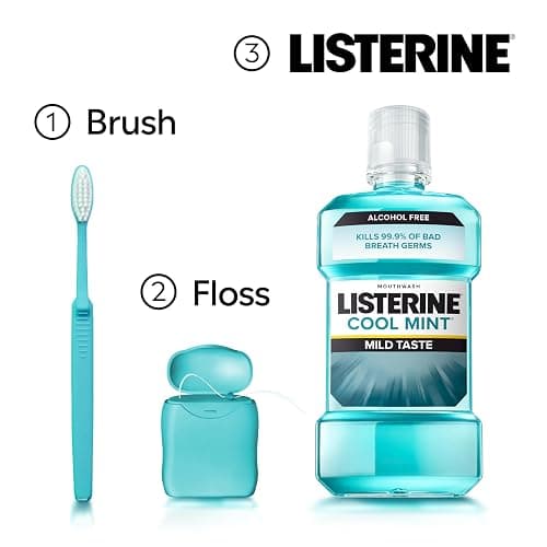 Listerine Alcohol-Free Mouthwash, Non Alcoholic Mint Oral Rinse Kills 99.9% of Germs That Cause Bad Breath for a Fresh Breath & Clean Mouth, Less Intense Taste, Cool Mint Flavor, 1 L thumbnail 5