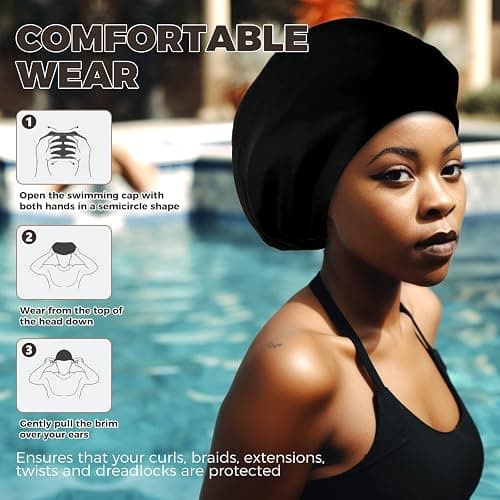 Extra Large Swim Cap - Swim Cap for Long Hair, Dreadlocks, Weaves, Hair Extensions, Braids, Curls & Afros - Silicone Swimming Cap for Women & Men, Keep Hair Dry thumbnail 4