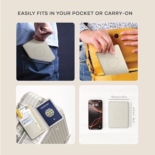 Satechi Passport Holder for Travel with Find My, Passport Cover with 4 Card Holder, Wireless Charging, and RFID protection – Travel Essential Vegan Leather Passport– Sand thumbnail 7