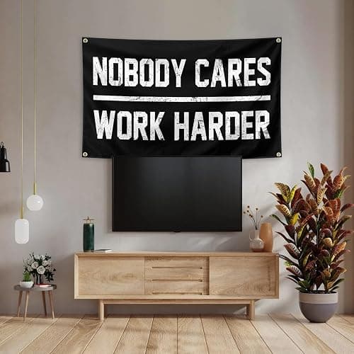 Nobody Cares Work Harder Motivational Gym Banner 3x5 Feet With 4 Brass Gaskets Tapestry Flag.Inspire Your Fitness Wall Decor. thumbnail 7