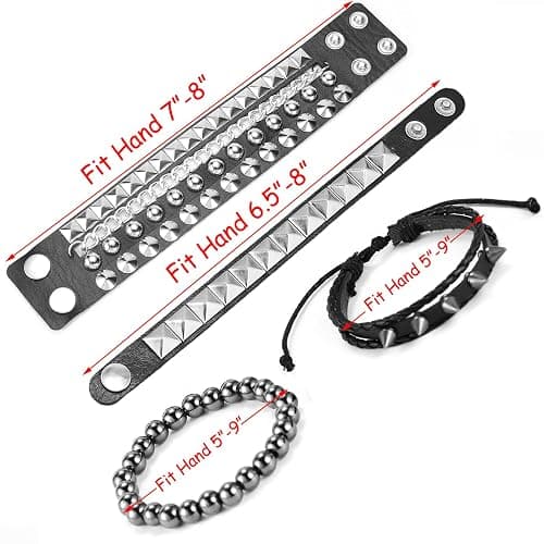 Retro Vintage Emo Goth Y2K Studded Leather Cuff Bracelet Set for Men Women | 4Pcs/Set, Multiple Bangle Wristbands 80s 90s 2000s Punk Rock Concert Jewelry Accessories Street Hip Hop Outfit thumbnail 7