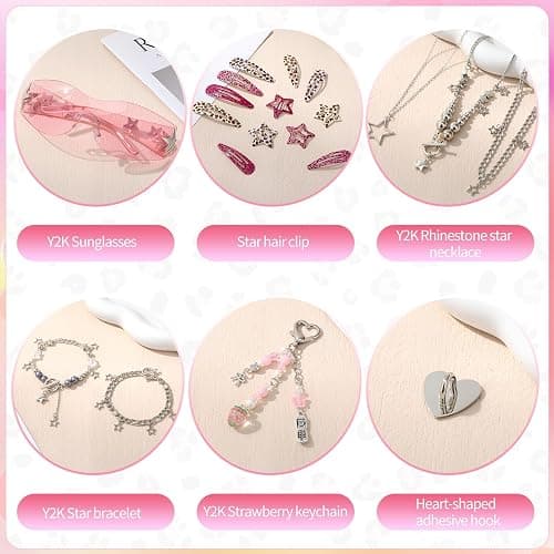 Fingertip WD Y2k Accessories Set Included Star Y2k Silver Necklace | Grunge Layered Necklace Y2K Sunglasses Y2k Star Silver Hair Clips Keychain Hip Hop Pants Chain Vintage Jewelry Set for Women thumbnail 2