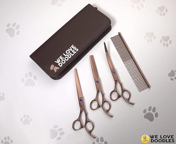 Dog Grooming Scissors Kit - Best Tools for Goldendoodles, Poodles & Doodles - Straight, Curved & Thinning Shears - Golden Doodle Grooming Kit - Professional Grade Steel, 4 Pc Set [We Love Doodles] thumbnail 3
