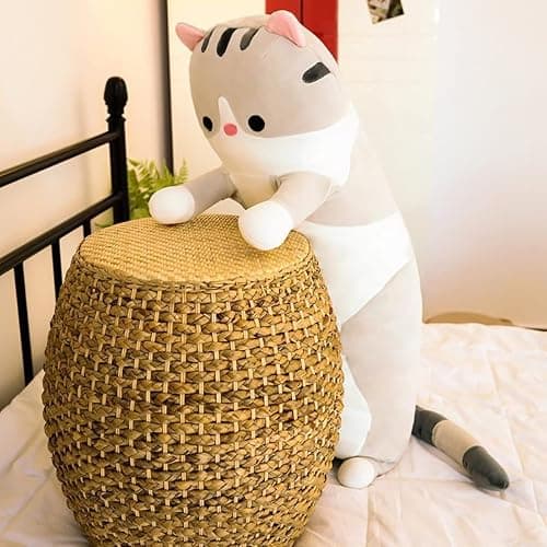 Rexinc Long Gray Cat Plush Pillow Toy Sleeping Pillow Cute Cartoon Cat Stuffed Animals Soft Long Body Pillow Gift for Kids(35.43in) thumbnail 5