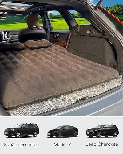 SUV Air Mattress, Inflatable SUV Mattress Bottle and Phone Holder Thickened Flocking & PVC Surface Car Air Mattress with Electric Air Pump Travel Mattress for Car Camping Road Trip (Black) thumbnail 2