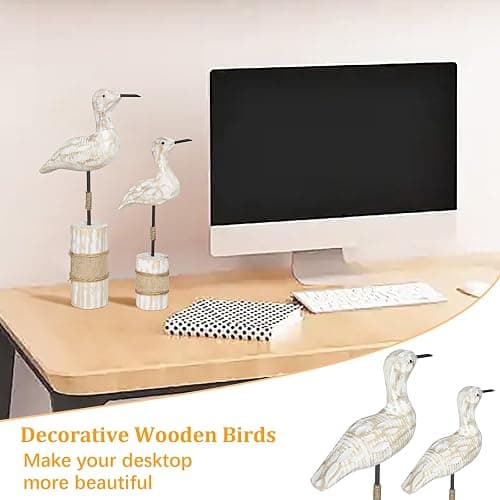 EVINIS Wooden Sea Birds Statues Coastal Decor, White Seagull Statues for Nautical Coastal Beach Ocean Home Decoration thumbnail 6