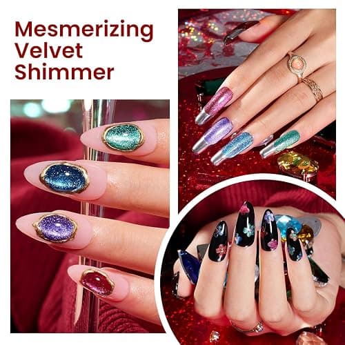 Beetles Cat Eye Gel Nail Polish Set, 6 Colors Glitter Red Pink Shiny Brown Burgundy Purple Blue Green Magnetic Effect Sparkle Stunning Nail Gel Polish Kit Soak Off UV Manicure Gifts for Women thumbnail 4