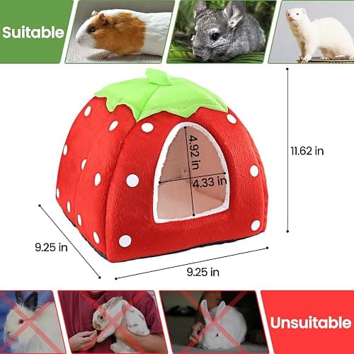 Guinea Pig Bed Rabbit Hideout Warm Fleece Cuddle Cup Washable Winter Sleeping House for Small Pet/Ferret/Chinchilla/Bunny (Strawberry Style) thumbnail 6
