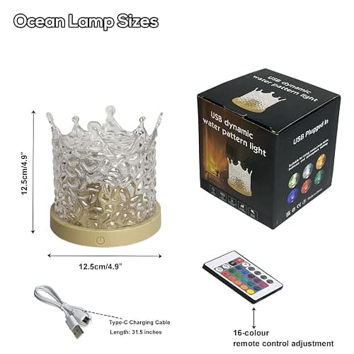 Ocean Wave Projector Lamp,16 Color Northern Lights Projector with Remote & Touch Control, Rechargeable Night Light Mood Lighting for Girls Bedroom Gifts (Crown Light) thumbnail 7