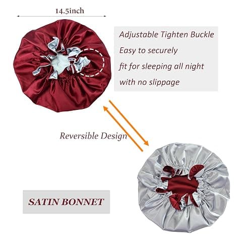 Beutyme Silk Bonnet for Sleeping Satin Bonnets Double Layer Reversible Hair Cap Bonnet for Women Long Curly Braid Hair (Crimson) thumbnail 2