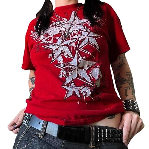 Womens E-Girls Short Sleeve T-Shirt Y2k Graphic Print Crop Tops Crewneck Fairy Grunge Tee Tops Aesthetic Summer Clothes - Image 1