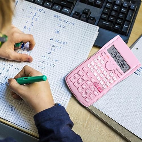 Tiiyee Scientific Calculator, 12 Digit 240 Functions Scientific Math Calculator Desktop with Sliding Hard Cover for Middle and High School Supplies Students Teachers College Business(Sakura Pink) thumbnail 2