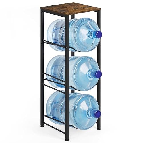 5 Gallon Water Jug Holder 3-Tiers Water Dispenser Stand Rack, Water Bottle Organizer with Storage Shelves for Kitchen Living Room Office, Rustic Brown - Square Tube Brown thumbnail 7