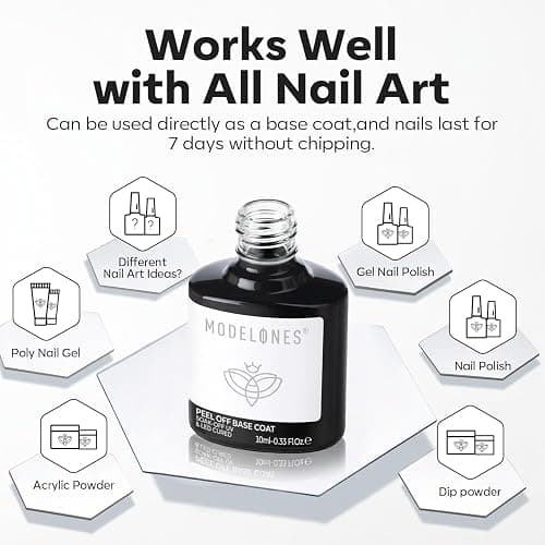modelones U V Peel off Gel Base Coat, Quick Dry Peelable Base Coat for Gel Nail Polish Beginner Friendly Gentle Protection for Thin & Weak Nails,10ml thumbnail 5
