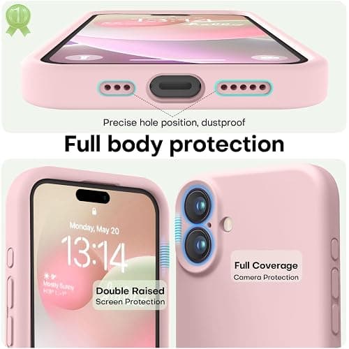 LOVE 3000 Designed for iPhone 16 Case, Premium Silicone with [Soft Anti-Scratch Microfiber Lining] Shockproof Protective Phone Case for Men Women Girls 6.1", Chalk Pink thumbnail 3