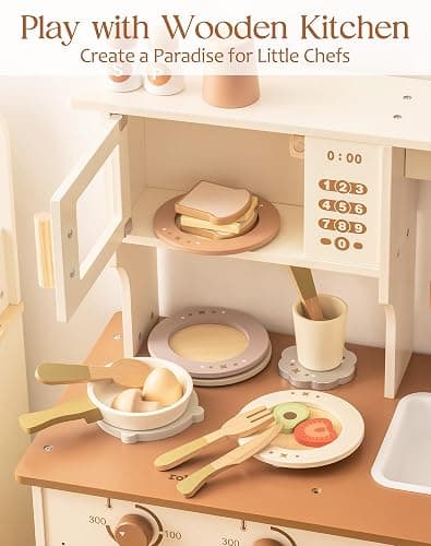 ROBUD 4-Set Wooden Play Dishes Set - Montessori-Inspired Play Food Accessories for Kids, Pretend Play Kitchen Set for Toddlers, Role Play Gift for Boys and Girls thumbnail 4