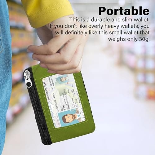 ZHOMA Minimalist RFID Wallet with Lanyard, Multi-functional ID Case with 2 Zipper Pockets and Key Chain for Men and Women, Tactical Badge Pouch Cards Holder, Coin Purse for Travel Sports - Grass Green thumbnail 3