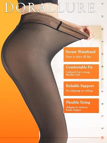 DORALLURE Fleece Lined Tights Women, Skin Colored Winter Thermal Leggings Fake Translucent Warm Pantyhose thumbnail 4