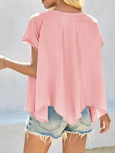 Cicy Bell Women Oversized Batwing Short Sleeve Tops Summer Irregular Hem Casual T Shirts Loose Fit Tees thumbnail 3