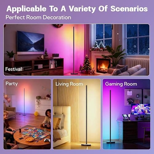 NWUNJ Smart RGBIC LED Corner Floor Lamp with Music Sync,App & Remote Control,16 Million DIY Colors,300+ Scenes,Color-Changing Ambient Lighting for Gaming Room, Bedroom, Living Room Lighting thumbnail 6