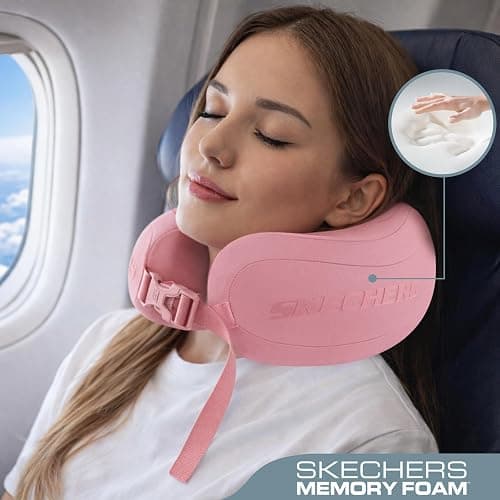 Skechers Neck Pillow for Traveling,Memory Foam Travel Neck Pillow for Airplane Travel Pillow for Flight Headrest Sleep, Portable Plane Accessories,Pink thumbnail 3