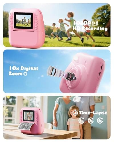 CAMCLID Kids Camera Instant Print, 1080P HD Kids Instant Camera with 32G Card & 3 Rolls Print Paper, Portable Toddler Toy, Christmas Birthday Gifts for Boys Girls Age 3-12 (Pink) thumbnail 5