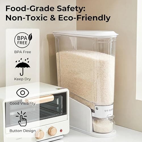 UFORU Rice Dispenser 11Lbs, Slim Rice Storage Container for Small Space, BPA-Free Clear Dry Food Dispenser Sealed Moisture Proof, Grain&Cereal Storage Bucket for Kitchen Pantry Household, White thumbnail 3