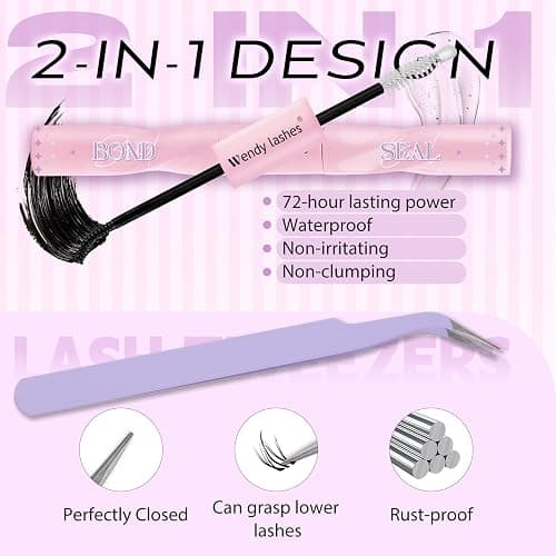 WENDY LASHES Clusters Kit 40D+60D+60D+80D+80D+100D 1680pcs Wispy Eyelash Clusters 10-18mm Natural DIY Lash Extension Kit D Curl for Beginners thumbnail 5