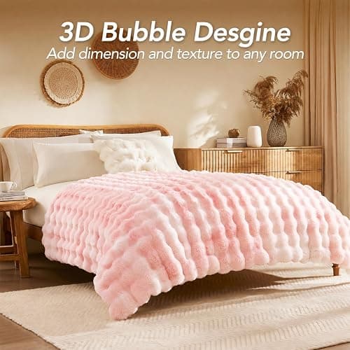 L'AGRATY Faux Fur Throw Blanket for Couch, 50'' x 60'', Tie-Dye Light Pink | Soft Cozy Bubble Fluffy Blanket for Sofa Bed, Thick Warm Plush Fuzzy Throw for Room Home Decor, Luxury Gift for Women Mom thumbnail 2