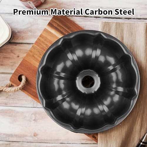Novery 9.5" Non-stick Cake Pan, Heavy Duty Carbon Steel Fluted Tube Round Baking Pan,Buntz Pound Cake Pan Mold,Tube Bakeware,Baking Mold for Jello,Gelatin,Chocoflan,Flan thumbnail 2
