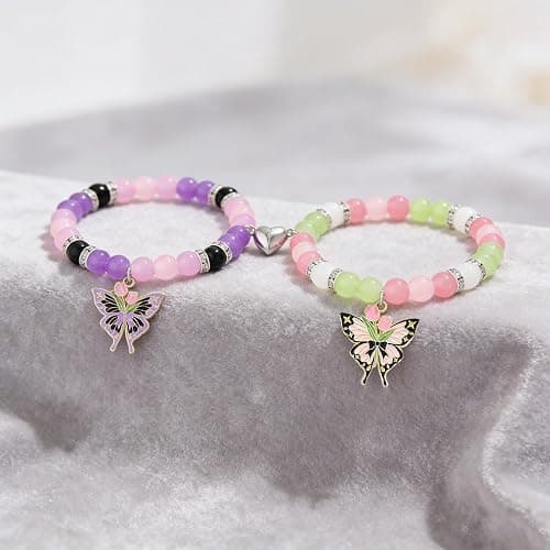 Thalireth 2Pcs Beaded Matching Bracelets For Couples Demon Killer Lightning Sakura Butterfly Anime Bracelets Halloween Christmas Gift thumbnail 3