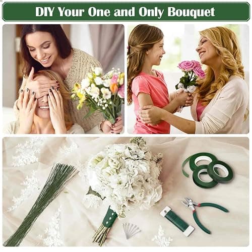 PAXCOO Floral Arrangement Kit with Green Tape and Wire, Boutonniere Flower pin, Wire Cutter for Wreath Making Supplies thumbnail 8