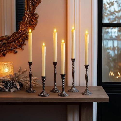 Homemory Real Wax LED Flameless Taper Candles with Remote Timer, 9.6 Inches Ivory Fake Candlesticks, Dripless Battery Operated Window Candle with 3D Flickering Flame for Fireplace Xmas Halloween thumbnail 8
