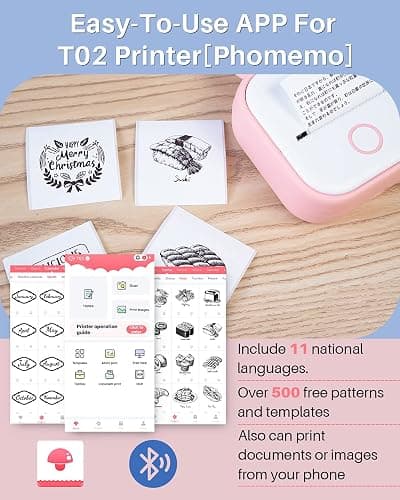 Memoqueen T02 Pocket Printer - Print Pod Mini Sticker Printer Portable Bluetooth Inkless Instant Photo Printer, Compatble with Phones & Taplates, Great for DIY, Study Notes, Journal, Fun, Work, Pink thumbnail 5